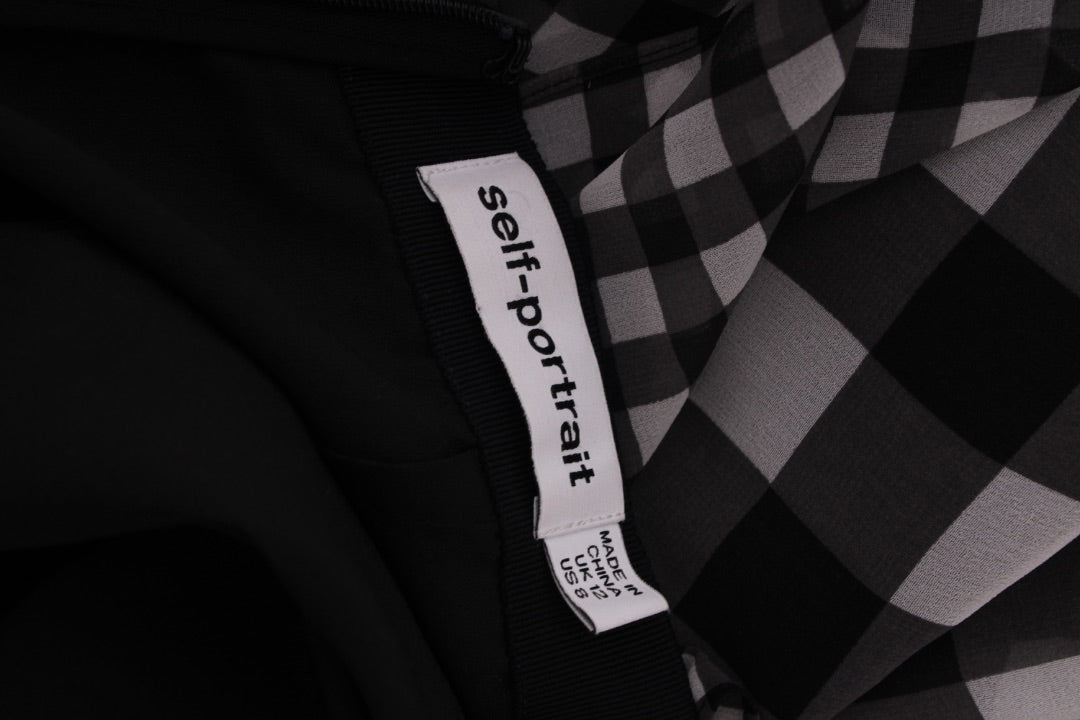 Self Portrait Gingham Midi Skirt Black & White 12