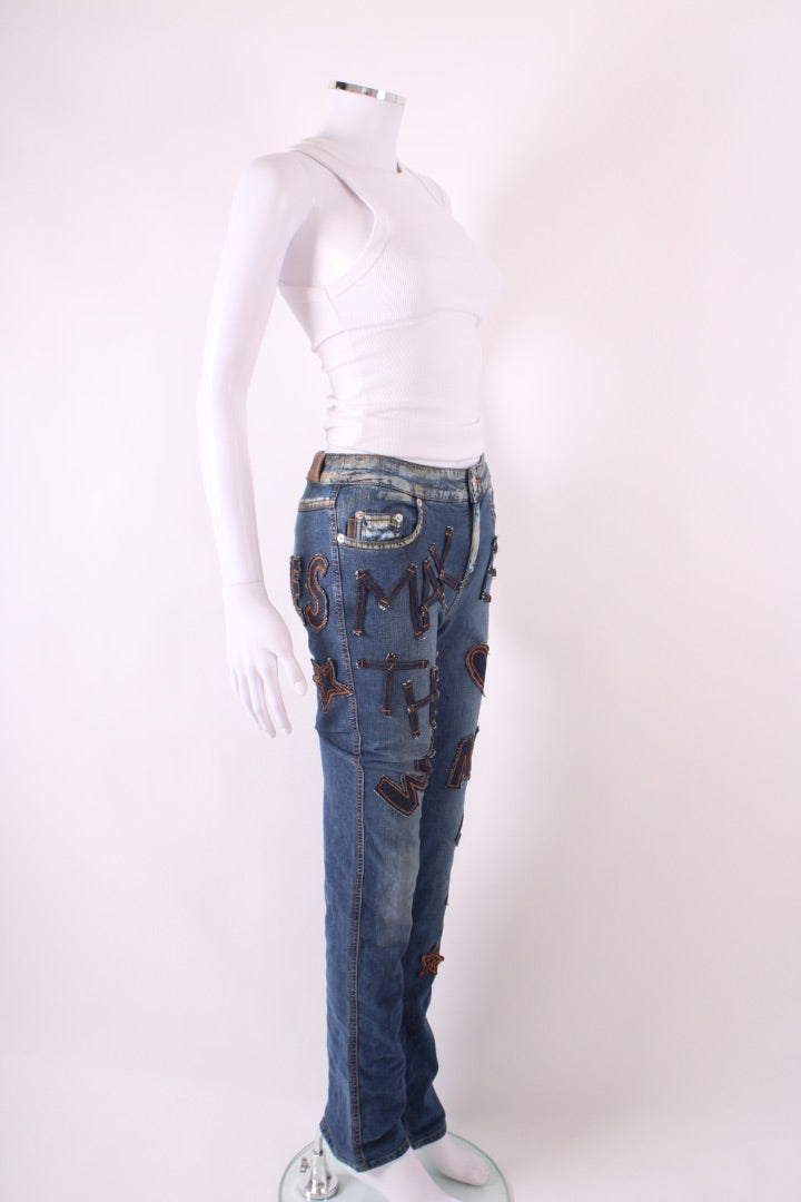 Moschino Jeans Vintage Patch Slogan Jeans Denim 26W