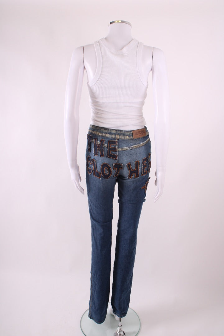 Moschino Jeans Vintage Patch Slogan Jeans Denim 26W