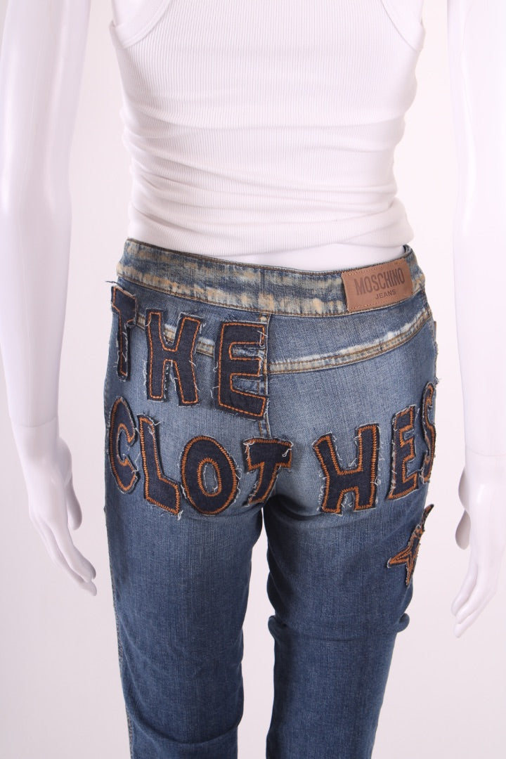 Moschino Jeans Vintage Patch Slogan Jeans Denim 26W