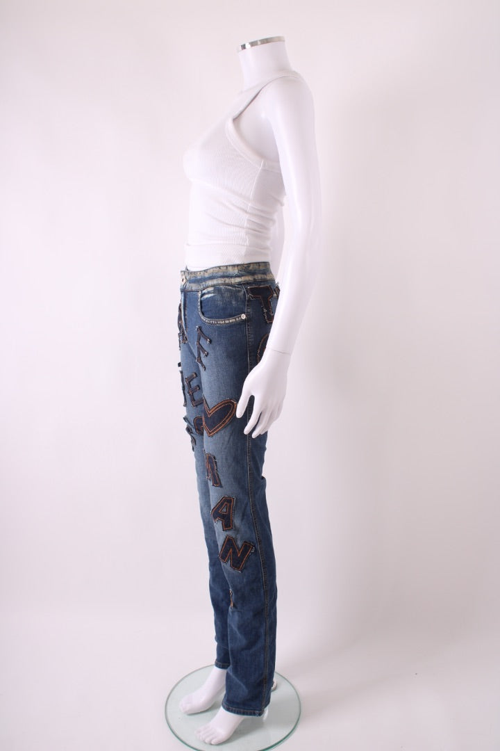 Moschino Jeans Vintage Patch Slogan Jeans Denim 26W