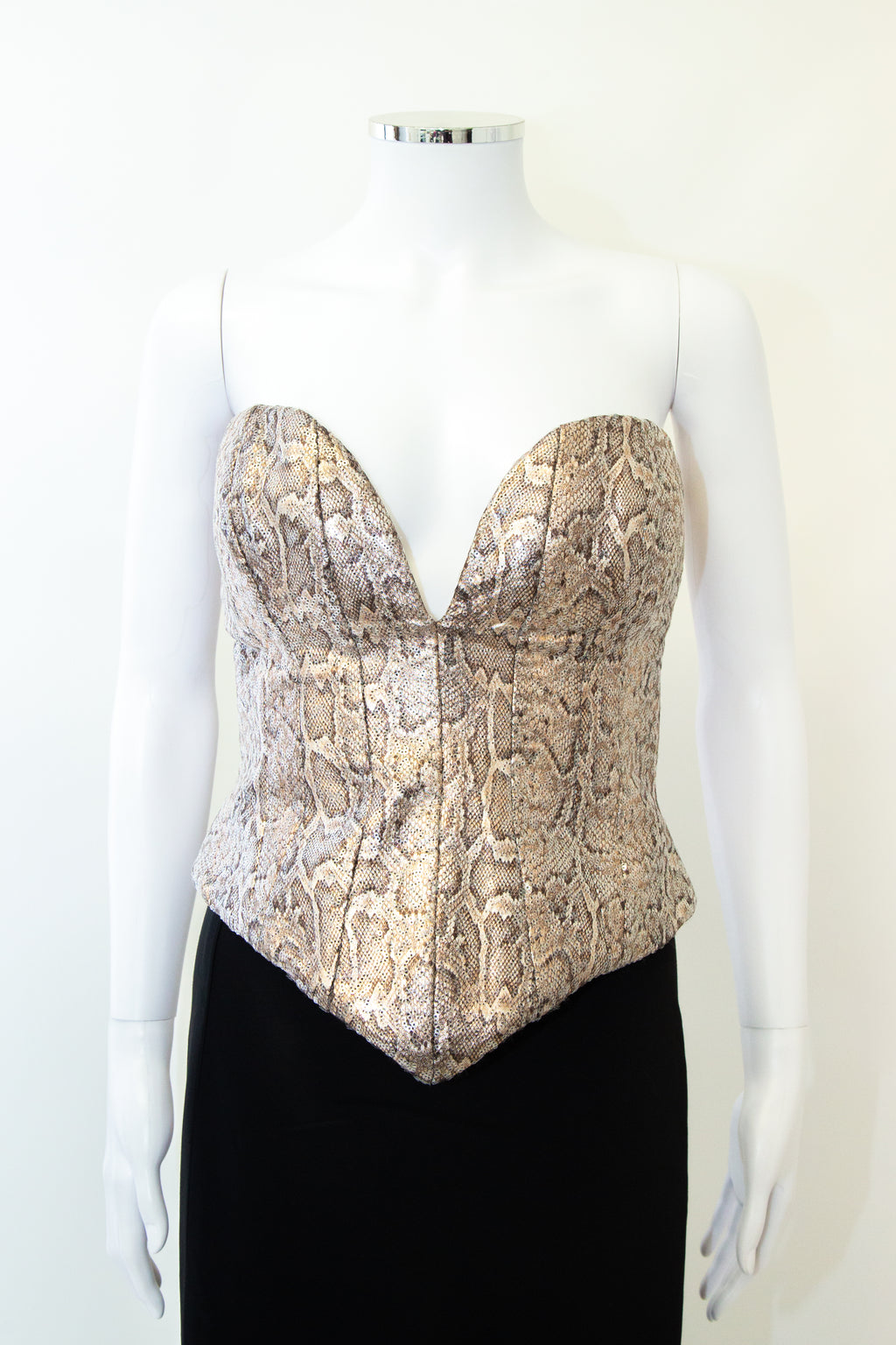 New Arrivals Ilkyaz Ozel Snake Print Sequin Corset Beige 12