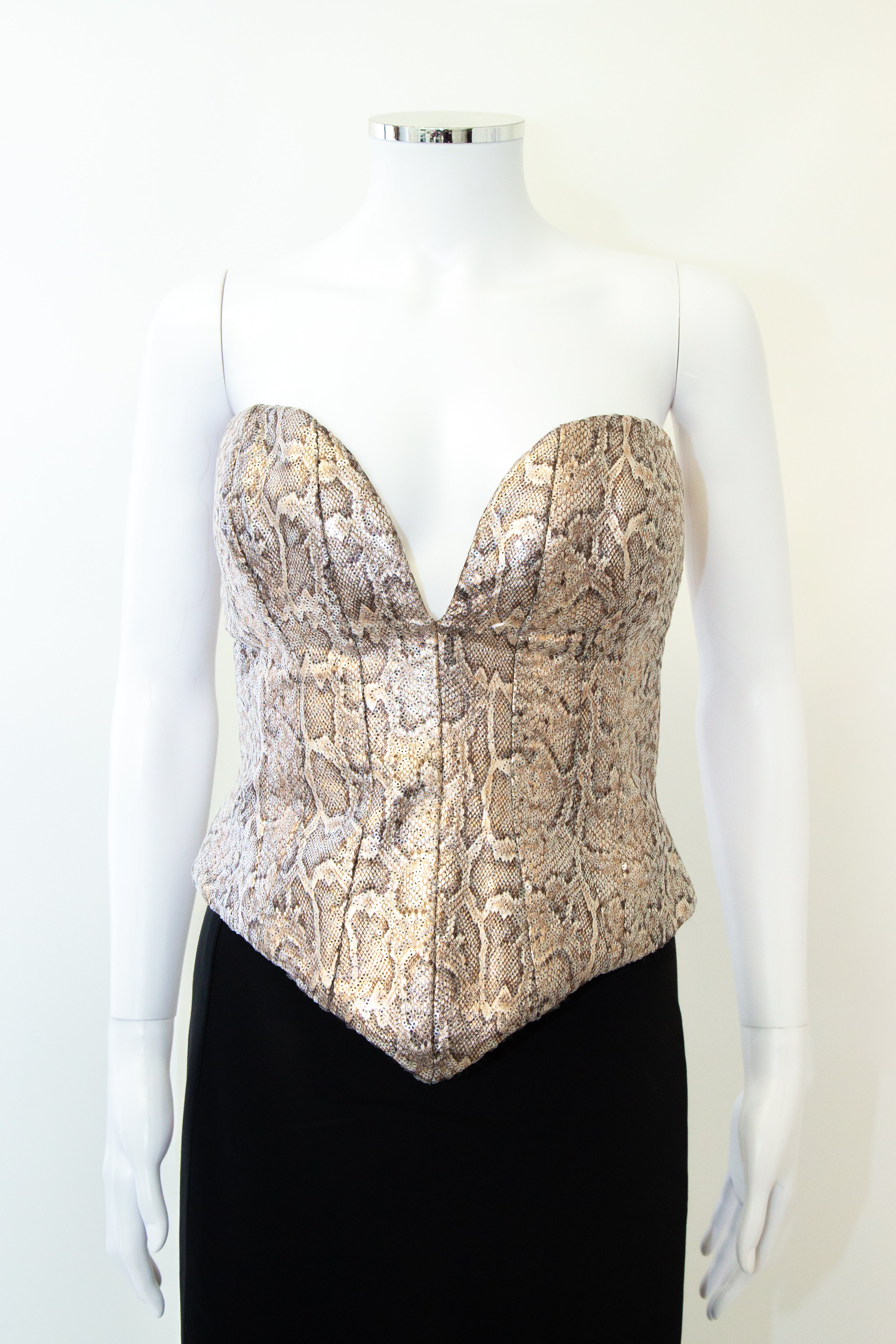 New Arrivals Ilkyaz Ozel Snake Print Sequin Corset Beige 12