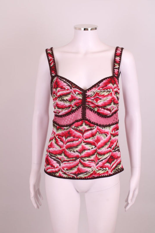 Missoni Print Crochet Vest Top Pink/ Brown S