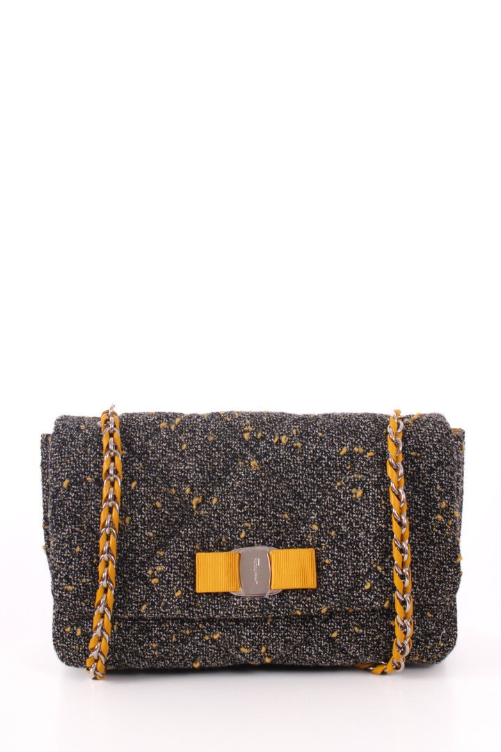 Salvatore Ferragamo Quilted Tweed Gelly Shoulder Bag Grey