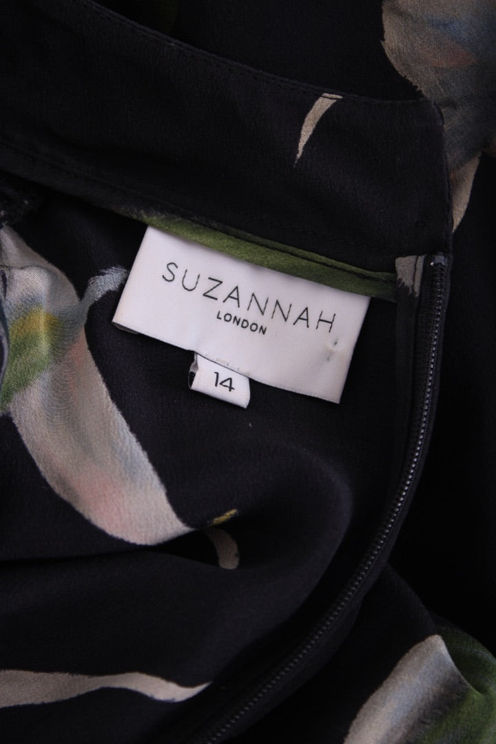 Suzannah L/S Floral Birds Of Paradise Dress Black/ Orange 14