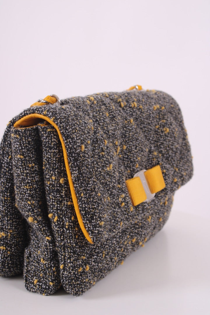 Salvatore Ferragamo Quilted Tweed Gelly Shoulder Bag Grey