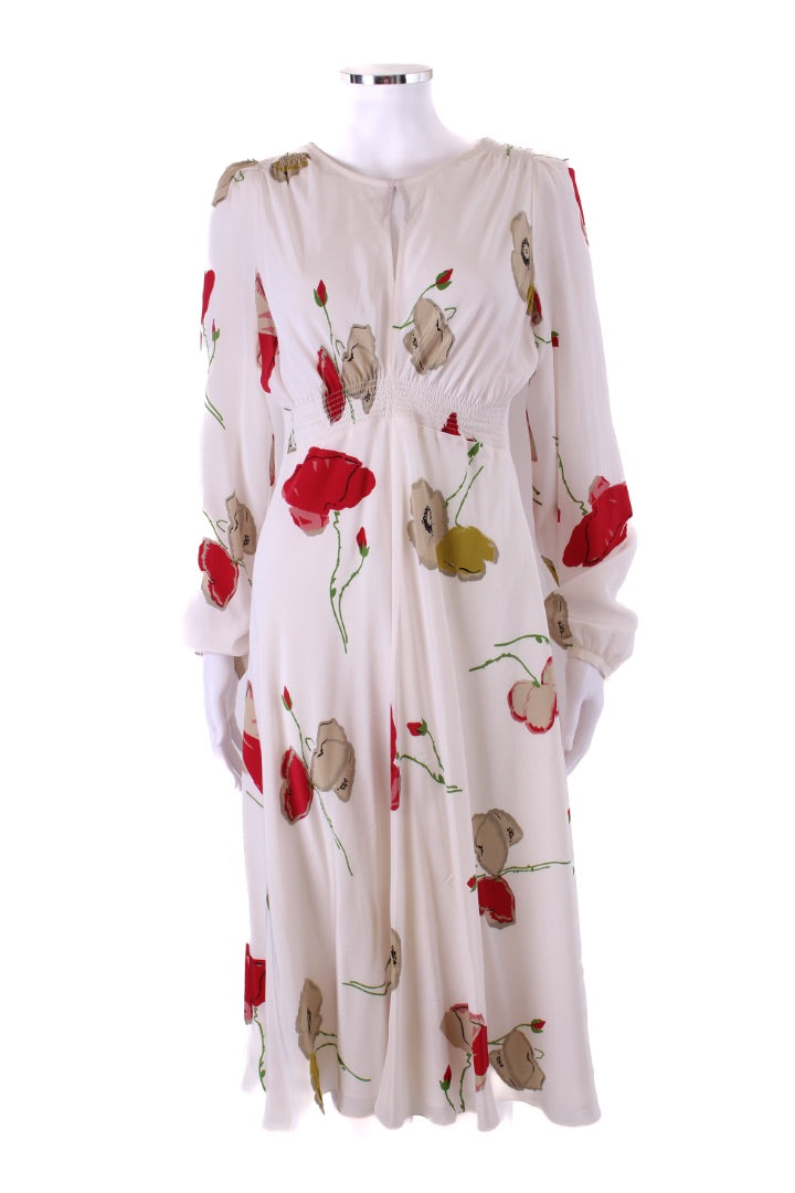 Suzannah L/S Poppy Print Dress White/ Red 14