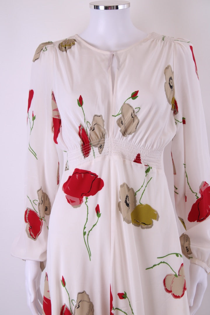 Suzannah L/S Poppy Print Dress White/ Red 14
