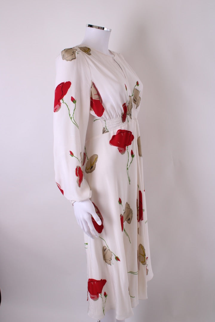 Suzannah L/S Poppy Print Dress White/ Red 14