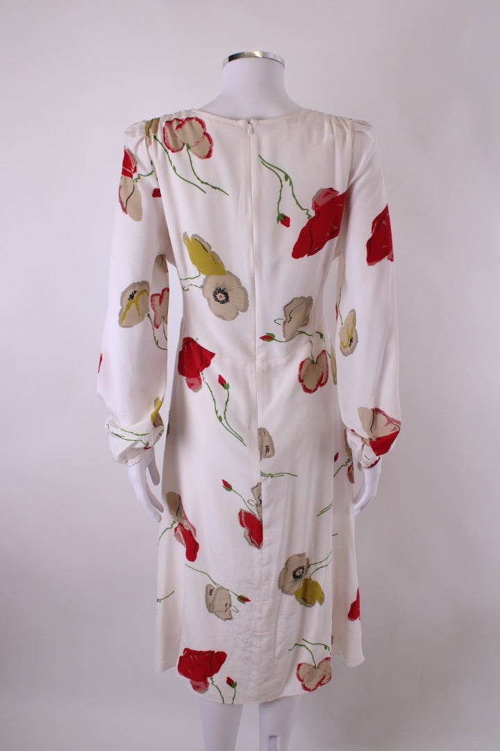Suzannah L/S Poppy Print Dress White/ Red 14