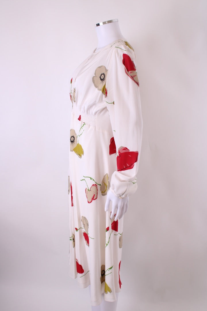Suzannah L/S Poppy Print Dress White/ Red 14