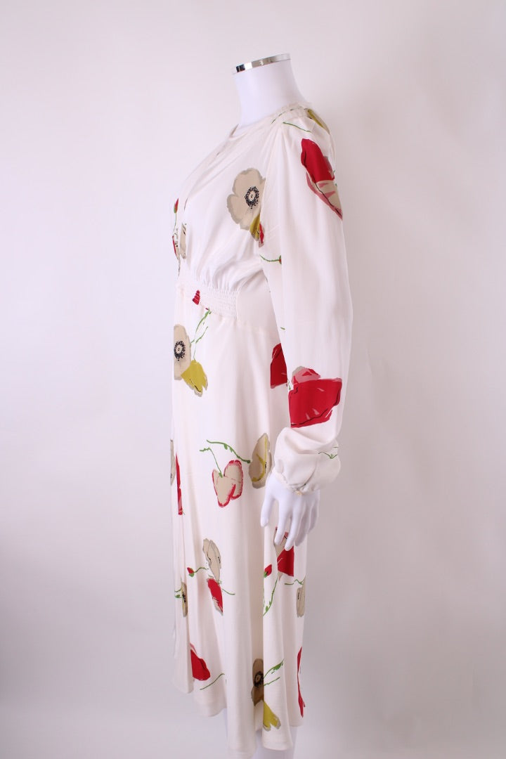 Suzannah L/S Poppy Print Dress White/ Red 14