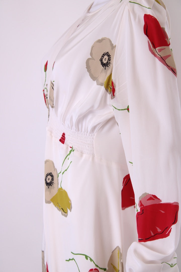 Suzannah L/S Poppy Print Dress White/ Red 14