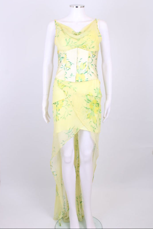 De La Vali Perenna Floral Midi Dress Yellow/ Green 10