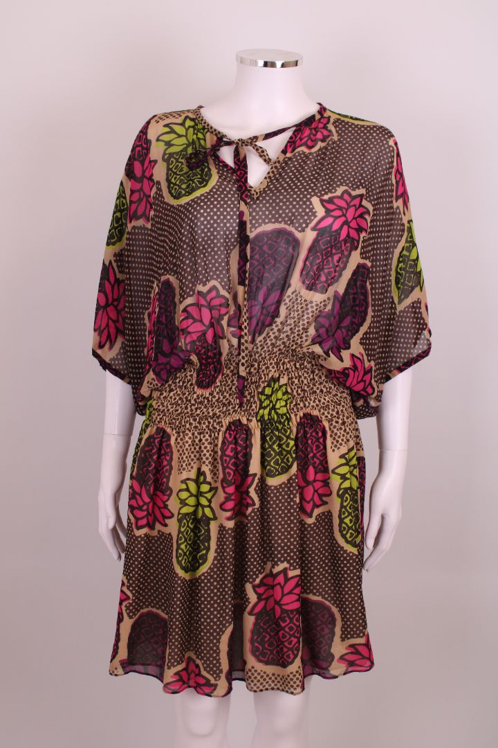 Moschino Cheap & Chic Print Sheer Tunic Dress Beige/ Pink S