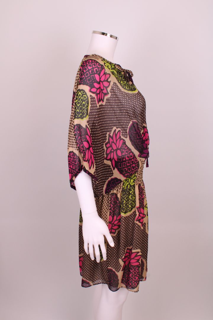 Moschino Cheap & Chic Print Sheer Tunic Dress Beige/ Pink S