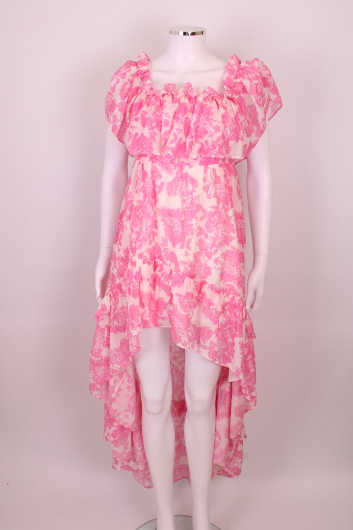 Love Shack Fancy Floral High-Low Dress Pink/ White S