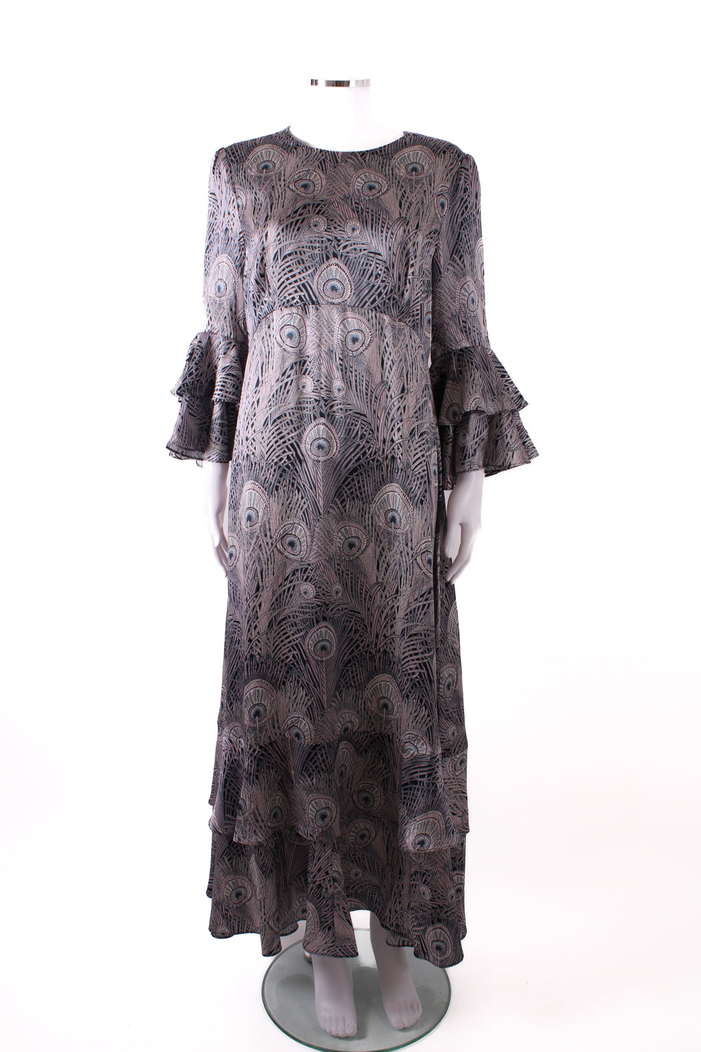 Liberty L/S Peacock Feather Print Dress Taupe/ Black L