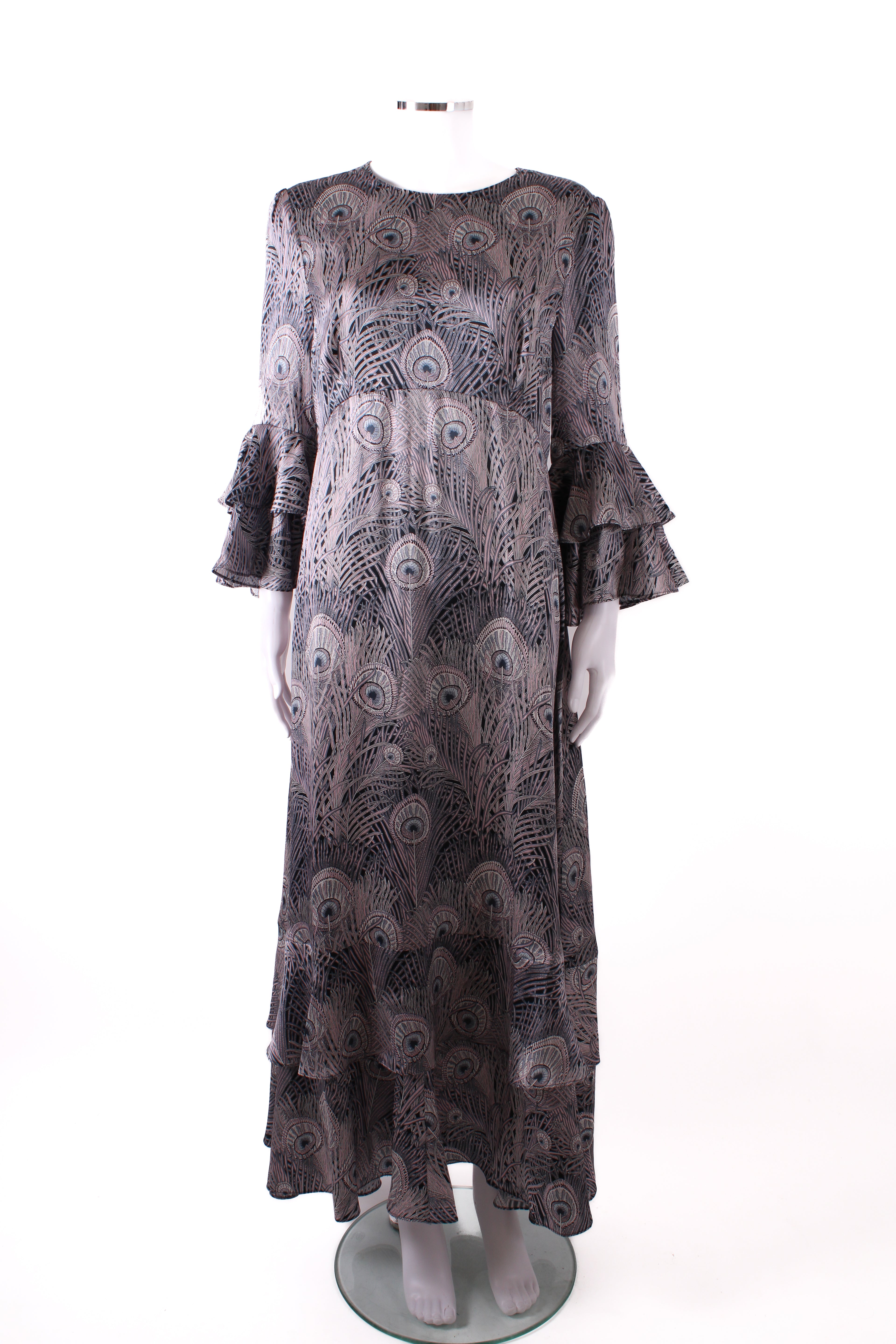 Liberty L/S Peacock Feather Print Dress Taupe/ Black L