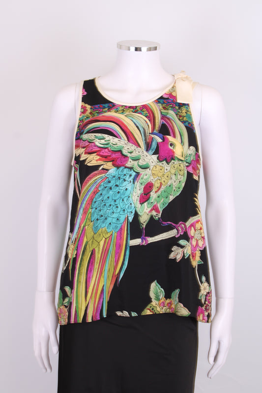 Red Valentino S/S Bird Print Bow Blouse Black/ Multi Coloured M