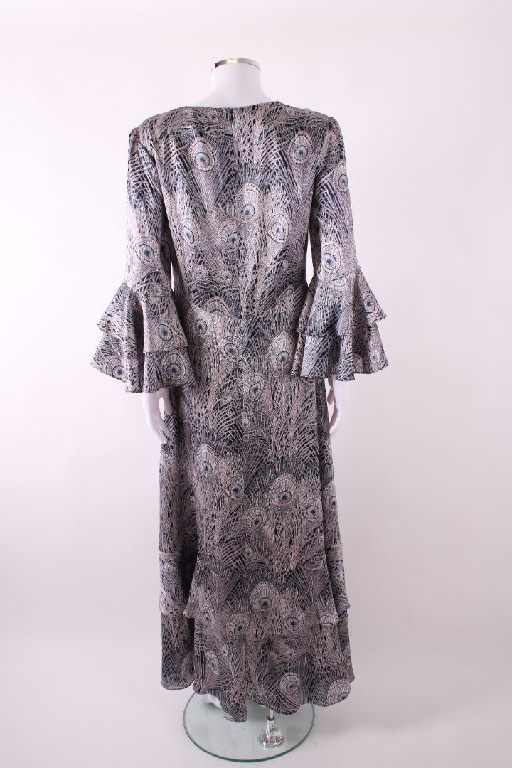 Liberty L/S Peacock Feather Print Dress Taupe/ Black L