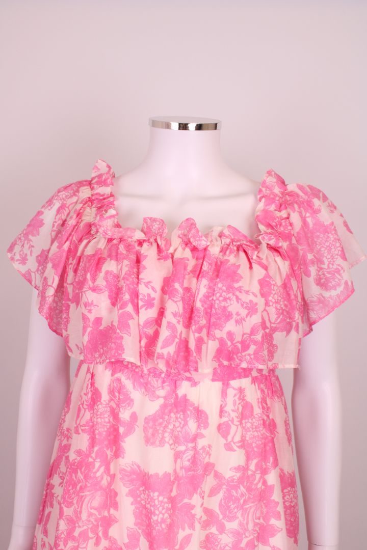 Love Shack Fancy Floral High-Low Dress Pink/ White S