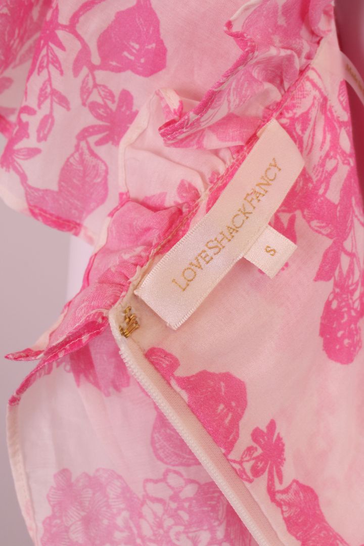 Love Shack Fancy Floral High-Low Dress Pink/ White S