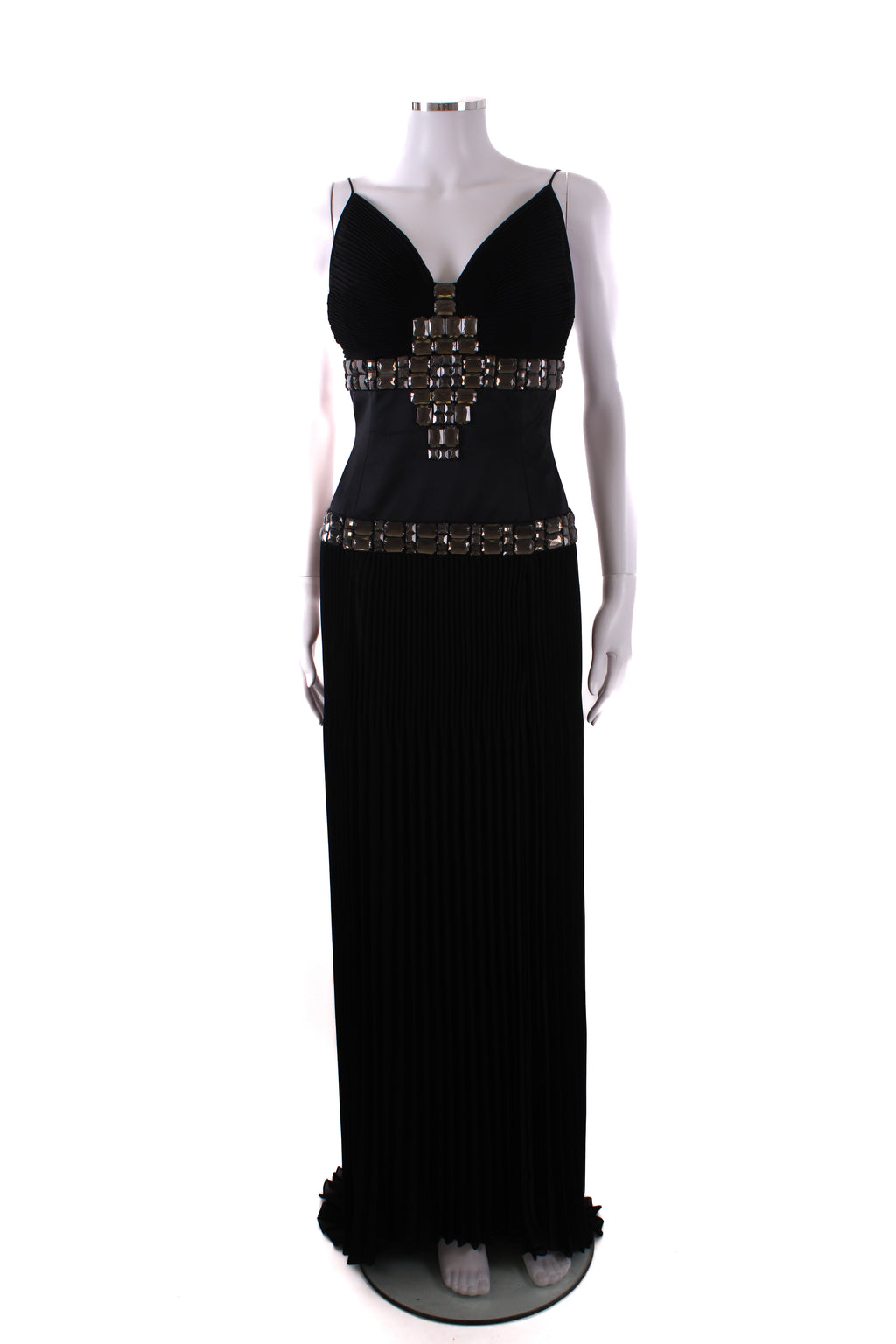 Just Cavalli Pleated Crystal Evening Dress Black S