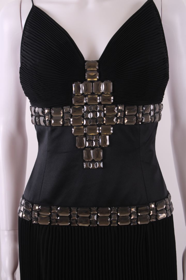 Just Cavalli Pleated Crystal Evening Dress Black S