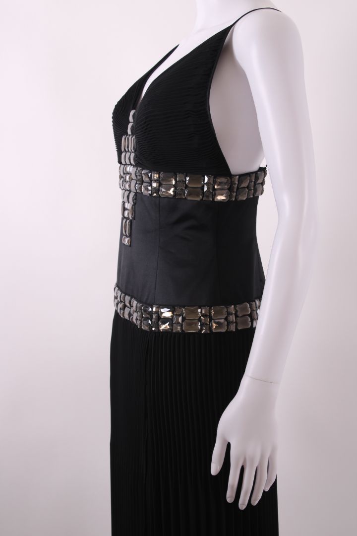 Just Cavalli Pleated Crystal Evening Dress Black S