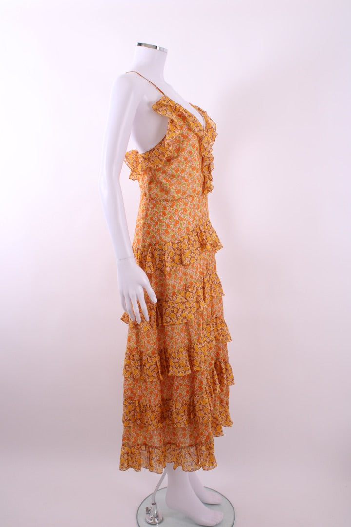 Maje Paisley Print Frill Dress Orange 36