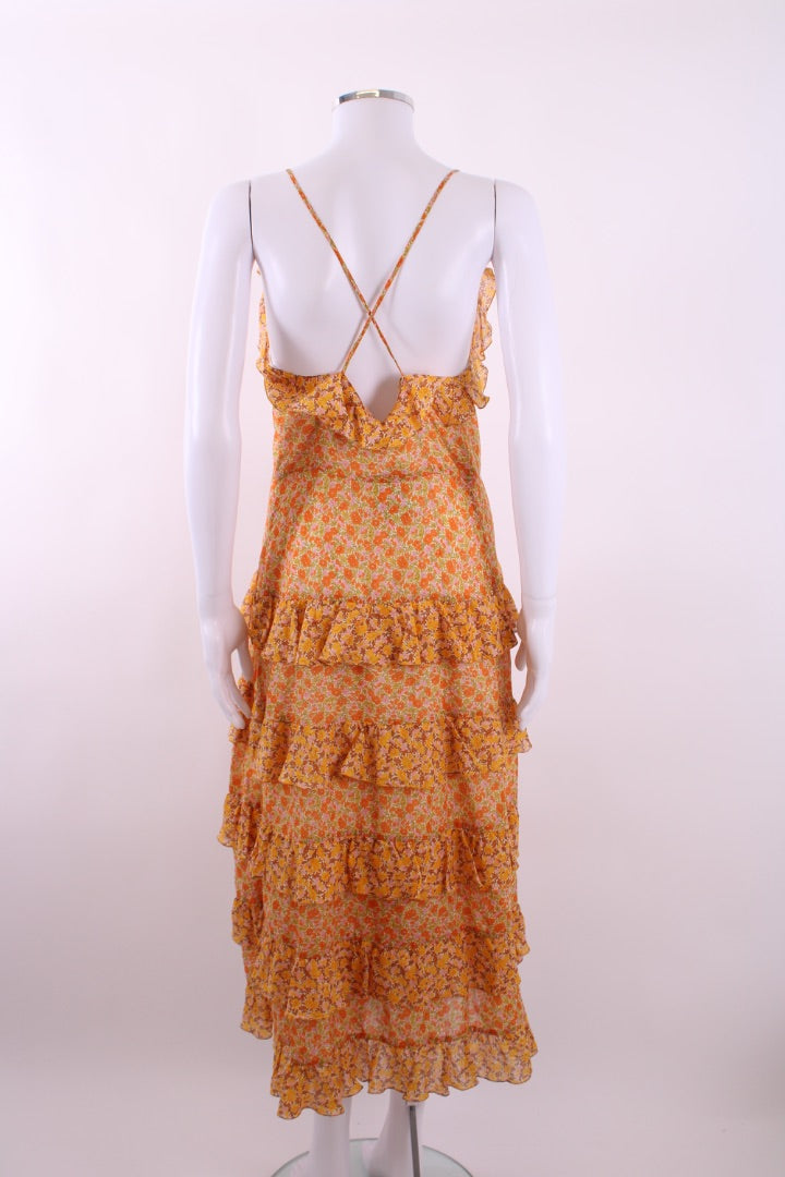 Maje Paisley Print Frill Dress Orange 36