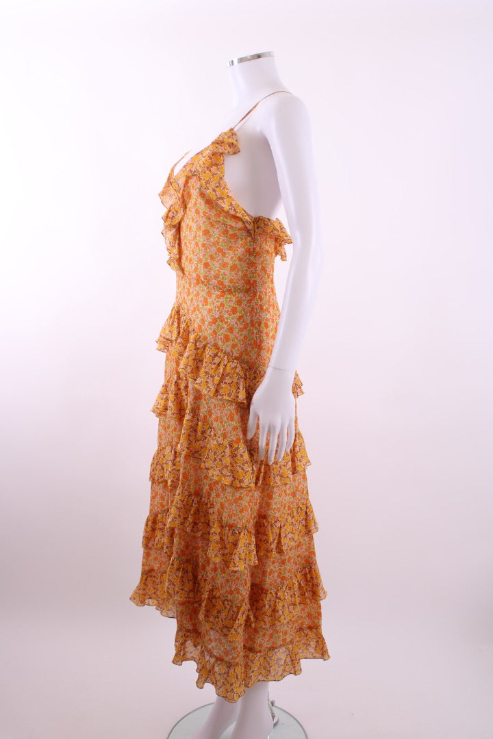 Maje Paisley Print Frill Dress Orange 36