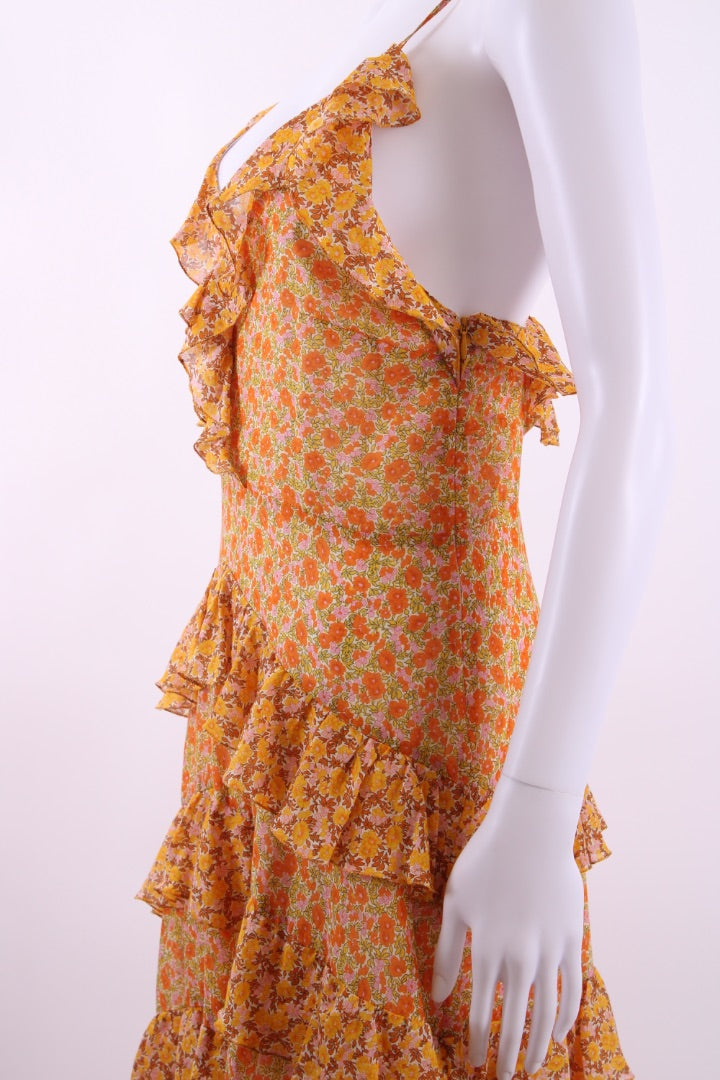 Maje Paisley Print Frill Dress Orange 36