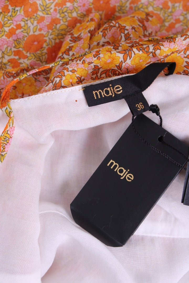 Maje Paisley Print Frill Dress Orange 36
