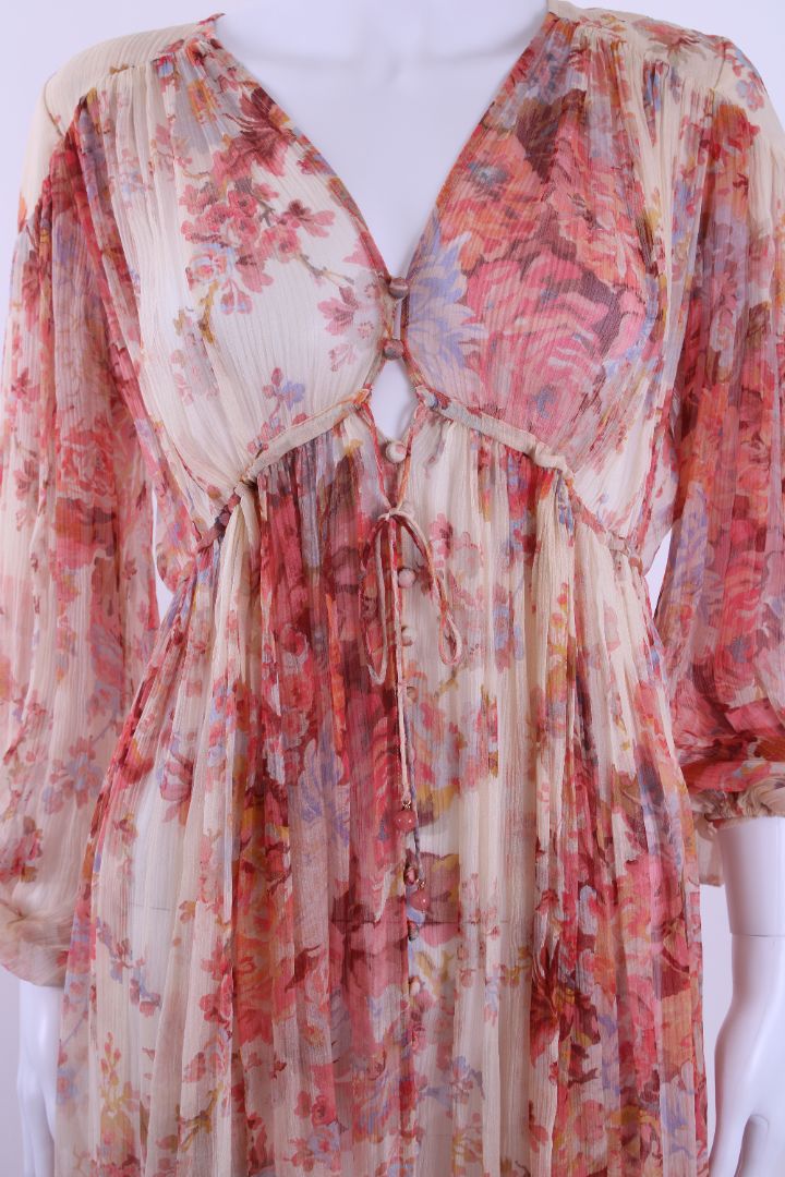 Zimmermann L/S Floral Dress Cream/ Orange 10