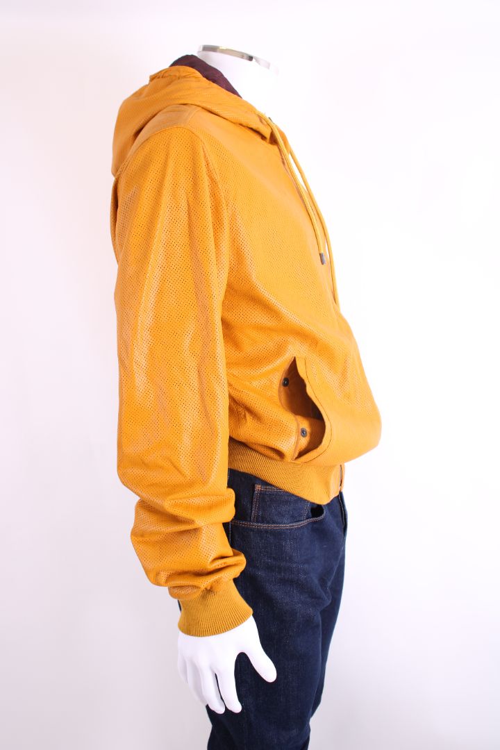 Dolce & Gabanna Hooded Leather Jacket Mustard 54