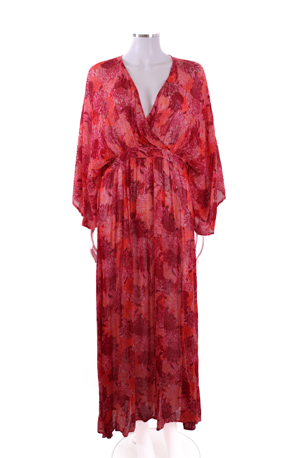Charlotte Sparre L/S Floral Print Kimono Dress Pink/ Orange S