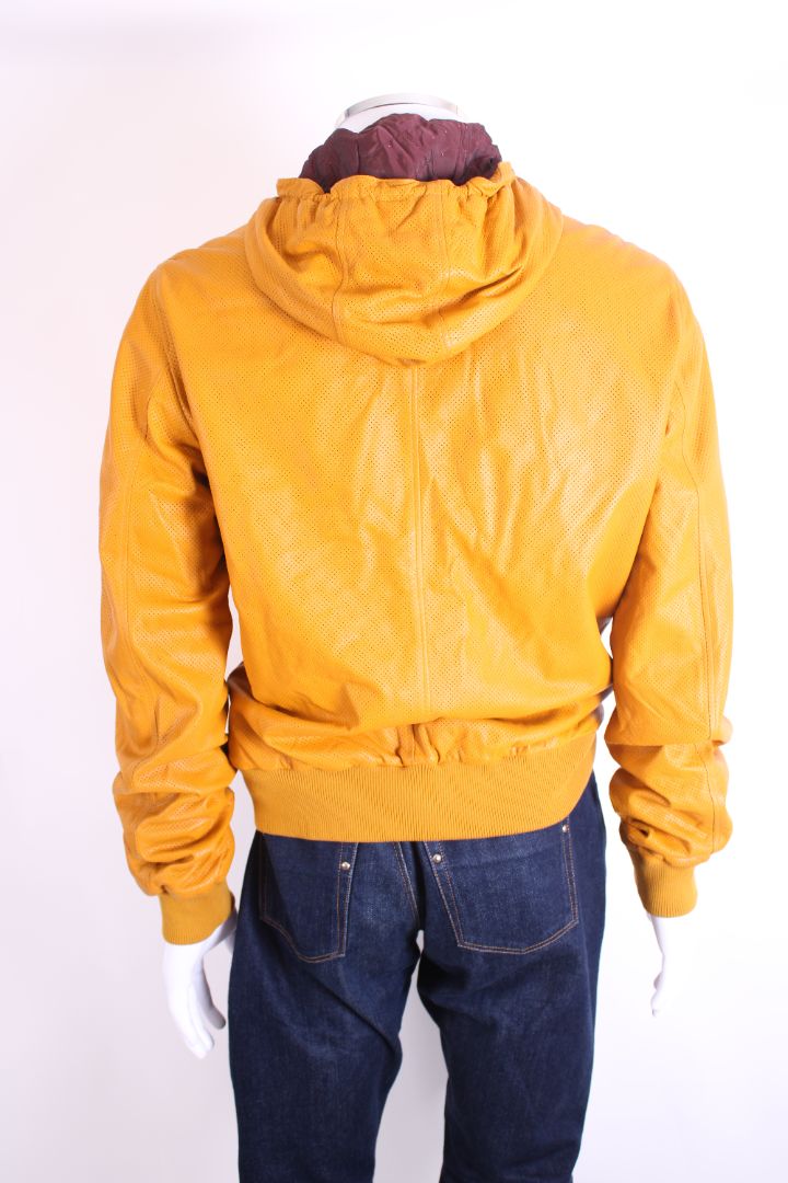 Dolce & Gabanna Hooded Leather Jacket Mustard 54