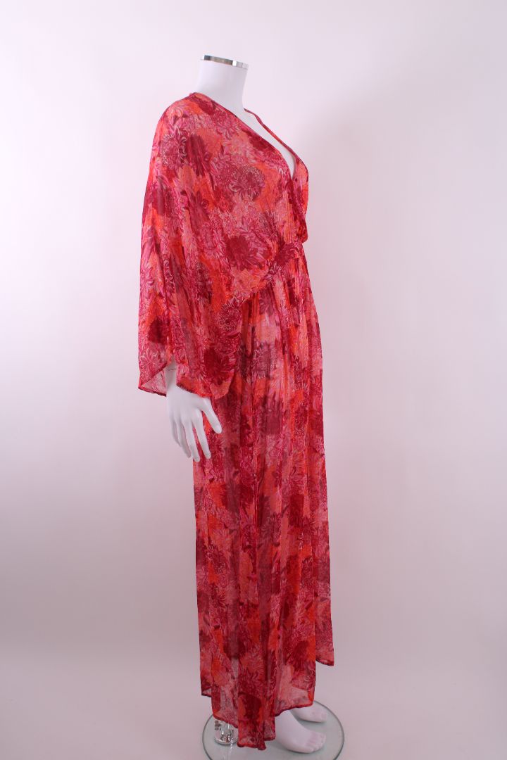 Charlotte Sparre L/S Floral Print Kimono Dress Pink/ Orange S