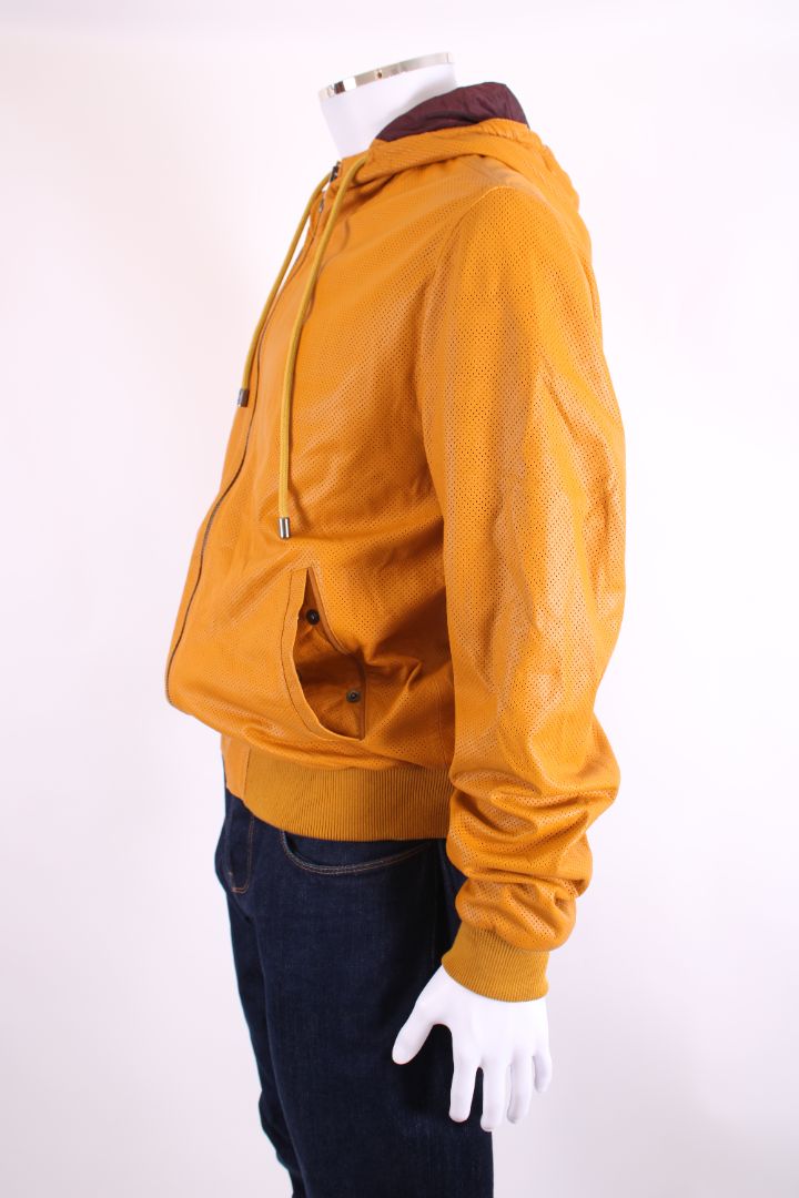 Dolce & Gabanna Hooded Leather Jacket Mustard 54