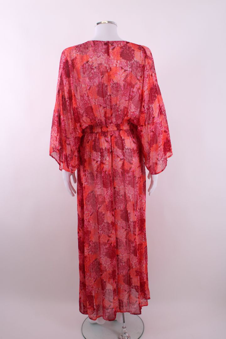 Charlotte Sparre L/S Floral Print Kimono Dress Pink/ Orange S