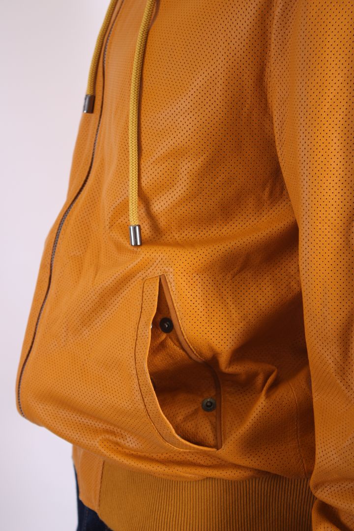 Dolce & Gabanna Hooded Leather Jacket Mustard 54