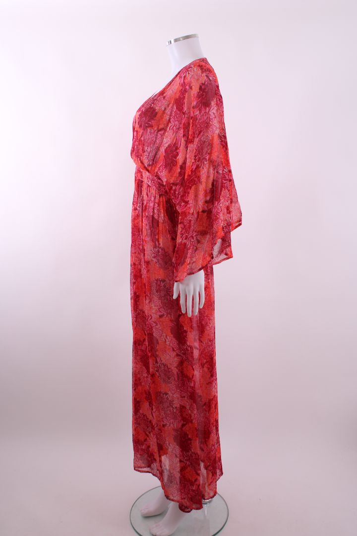 Charlotte Sparre L/S Floral Print Kimono Dress Pink/ Orange S