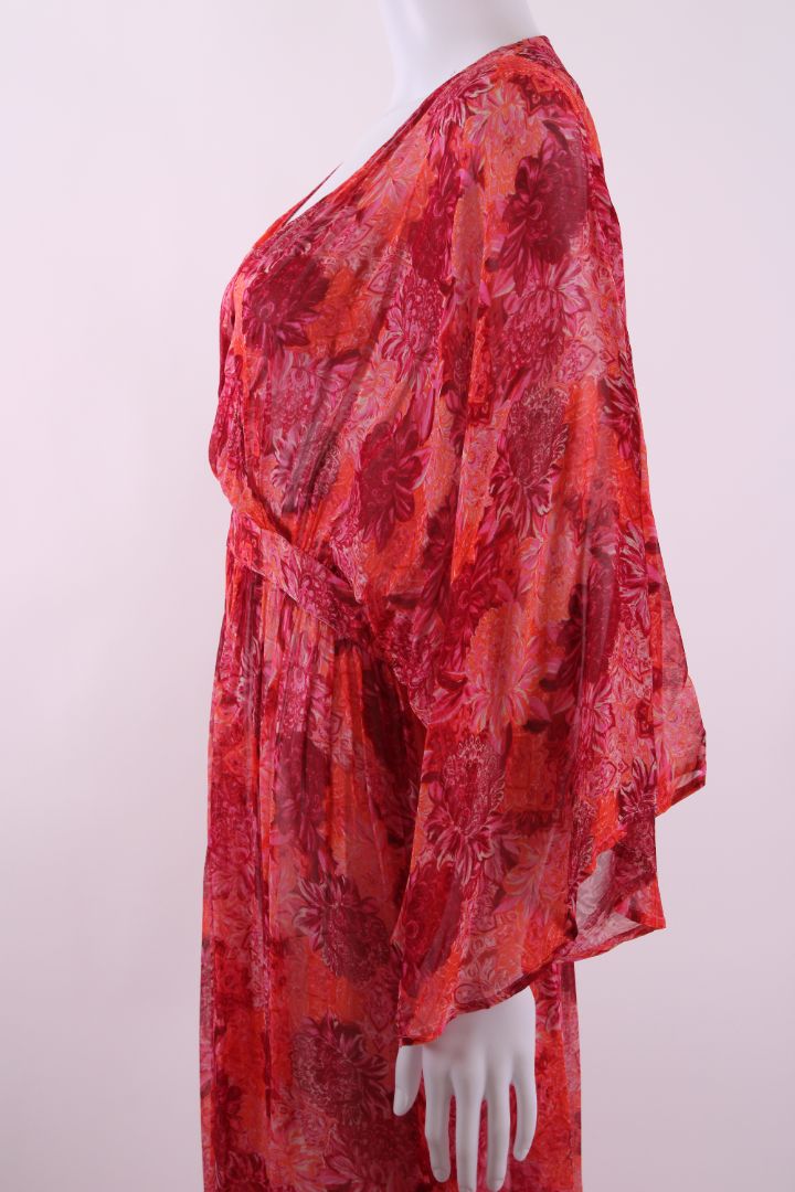 Charlotte Sparre L/S Floral Print Kimono Dress Pink/ Orange S
