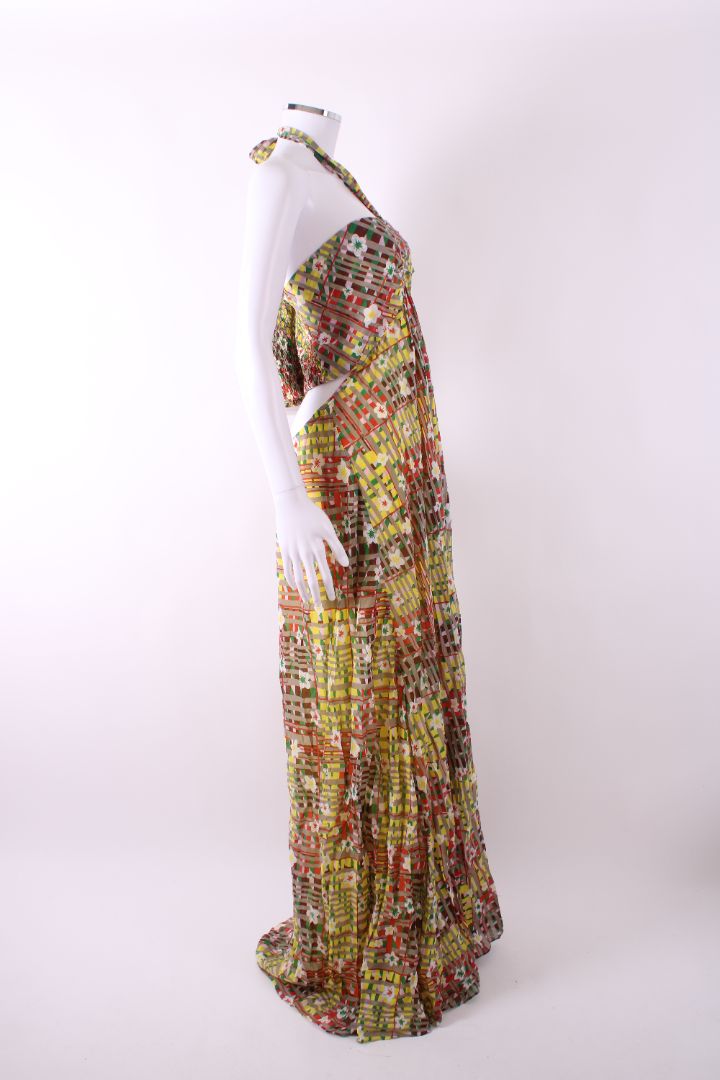 Diane Von Furstenberg Floral Halter Neck Dress Yellow/ Grey XL