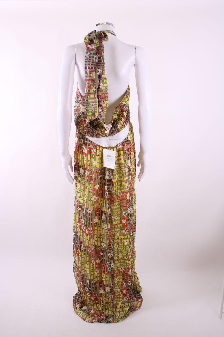 Diane Von Furstenberg Floral Halter Neck Dress Yellow/ Grey XL