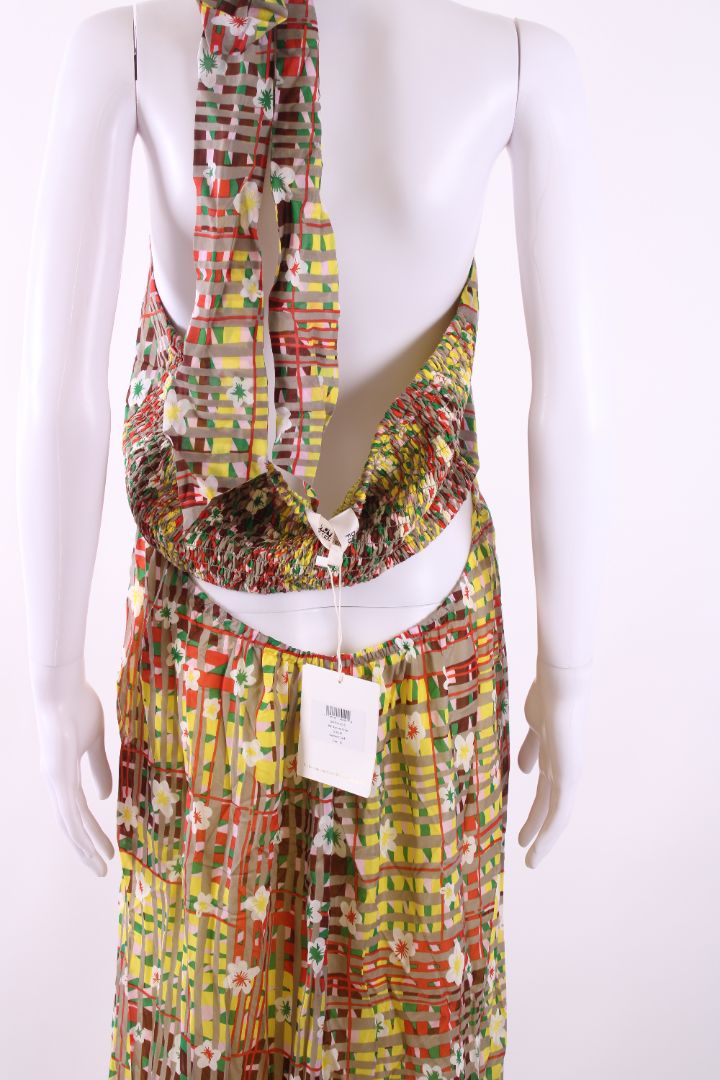 Diane Von Furstenberg Floral Halter Neck Dress Yellow/ Grey XL