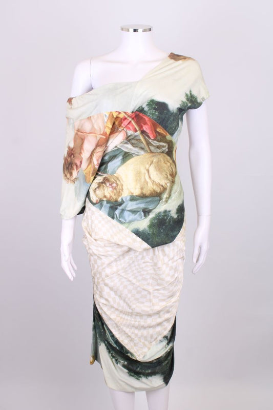 Vivienne Westwood S/S Painting Print Draped Dress Multi Coloured M